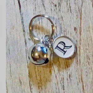 Dog bell • Cat bell • Dog jewelry • Cat jewelry • Dog initial charm • Cat initial charm • Small pet charms • Lightweight pet bell • Collars