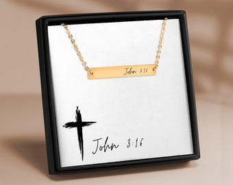 John 3:16 engraved bar necklace • Horizontal bar jewelry • Bible verse necklace • Wear your faith •
