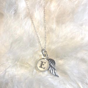 Custom Initial Memorial Necklace • In memory necklace • Angel wing necklace • Memorial jewelry • Personalized initial charm