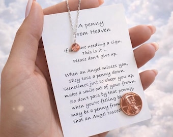 Memorial jewelry Gift, Memorial Necklace, In memory gift,  Funeral Sympathy, Loss of loved one gift, Miniature tiny Penny from Heaven