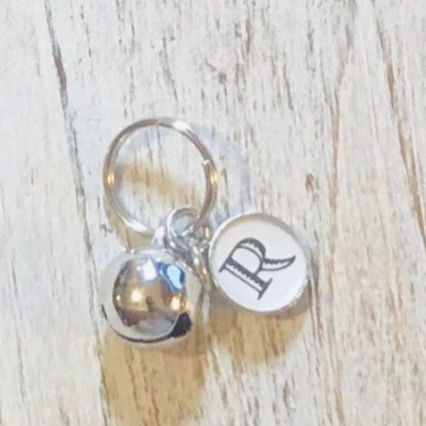 Miniature bell & Initial pet collar charms / cat bell charm / small dog charm / dog bell / pet accessories / pet collar charms / soft sound