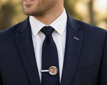 Personalized photo tie clip, Custom mens picture tie pin, Keepsake gift for him, Grooms gift, Father of bride gift, Grandchildren photo gift