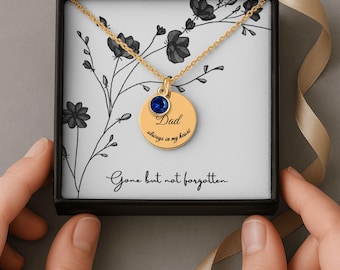 Loss of Dad keepsake jewelry • Dad memorial necklace • In memory of Dad birthstone charm • Loss of father necklace • Dads memory necklace