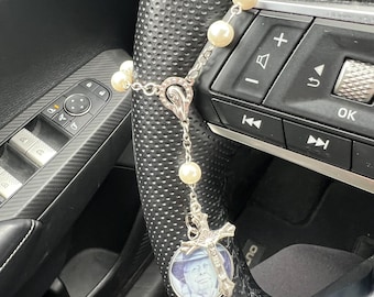 Rosario con foto como regalo conmemorativo • Accesorios para coche • Rosarios con foto conmemorativos • Amuleto conmemorativo para coche • Amuleto de rosario del ángel guardián • Rosario personalizado