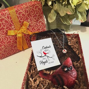 Cardinal Memorial gift set • Cardinals appear when angels are near • Celebration of life gift • Sympathy gift • Cardinal memorial necklace