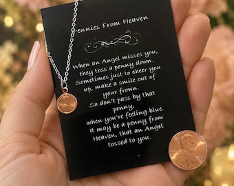 Penny from Heaven memorial gift,  Sympathy gift, Funeral gift for loss of loved one, In loving memory keepsake, Angel wing charm necklace