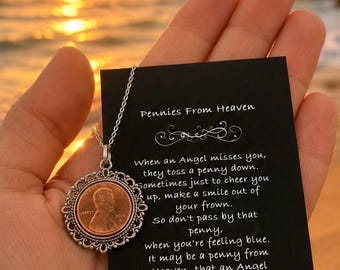 Memorial necklace gift • Pennies from Heaven charm • A Penny From Heaven Necklace • In memory jewelry • Memorial jewelry • Sympathy Gift
