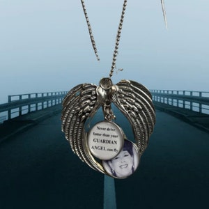 Never Drive Faster Than Your Guardian Angel Can Fly 4 x 3 Wood Rear-View  Mirror Car Charm : : Automotive