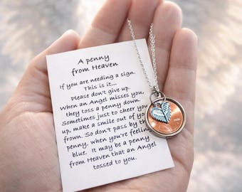 Pennies from Heaven funeral gift, Remembrance gift for loss of loved one, Memorial jewelry gift, Gift from an Angels, Signs from Heaven