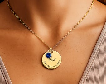 Custom engraved Dad memorial necklace, Dad birthstone memory jewelry, Loss of Dad pendant, A piece of my heart is in Heaven, Loss of father