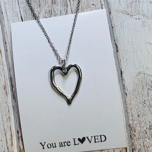Heart necklace • You are loved necklace • Hammered heart necklace • I love you necklace • Silver heart necklace • Heart charm necklace