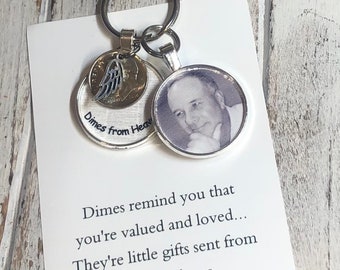 Dimes from Heaven Memorial Gift Dime Memorial Keychain Sympathy Gift Funeral Gift Photo memorial Picture memorial