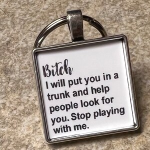 Bitches Keychain • Bitch keychain • I will put you in a trunk and help people look for you • Stop playing with me • Sarcastic • Sarcasm gift