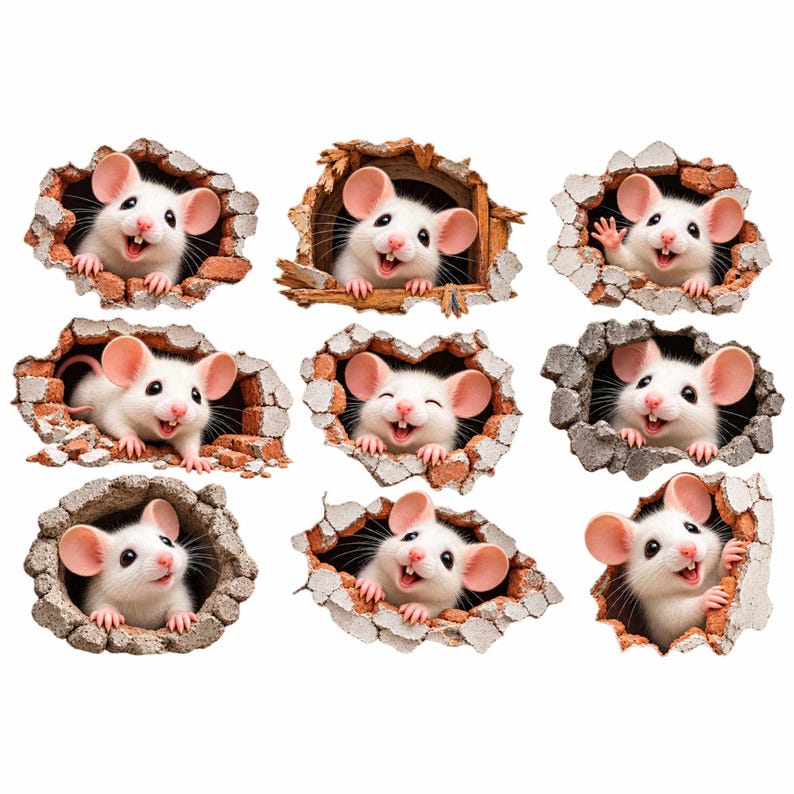 3D Mouse Hole Wall Stickers, Pack of 2 Sheets (12x12 In), Die Cut Vinyl ...