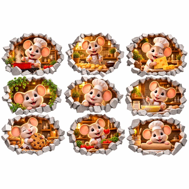 3D Mouse Hole Wall Stickers, Pack of 2 Sheets (12x12 In), Die Cut Vinyl ...