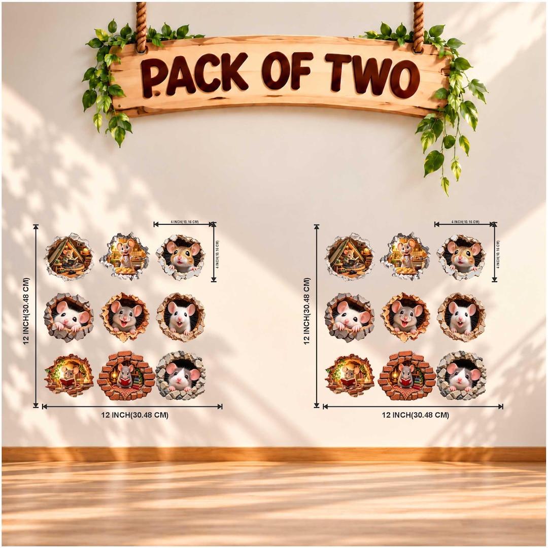 3D Mouse Hole Wall Stickers, Pack of 2 Sheets (12x12 In), Die Cut Vinyl ...