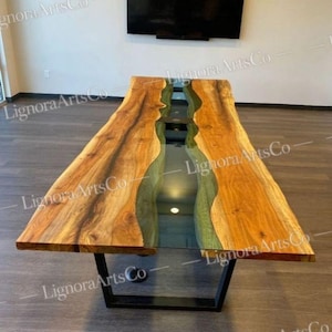 Live Edge Epoxy River Dining Table, Clear Resin Wood Table, Handmade Natural Slab Furniture, Modern Rustic Dining Table