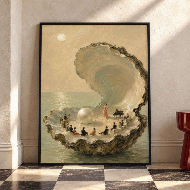 Surreal Oyster Shell Printable Wall Art, Pearl Piano Concert Digital ...
