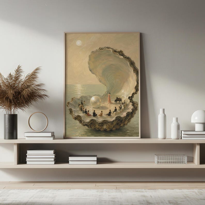 Surreal Oyster Shell Printable Wall Art, Pearl Piano Concert Digital ...