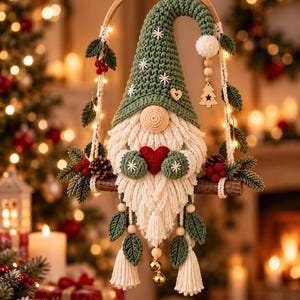 Woodland Gnome Wall Hanging Crochet Pattern | Christmas Macrame Gnome PDF | Boho Holiday Door Hanger DIY | Easy Digital Download
