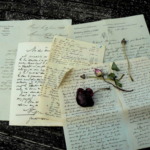 5 old handwritten letters 1870- 1890-antique french script letters-