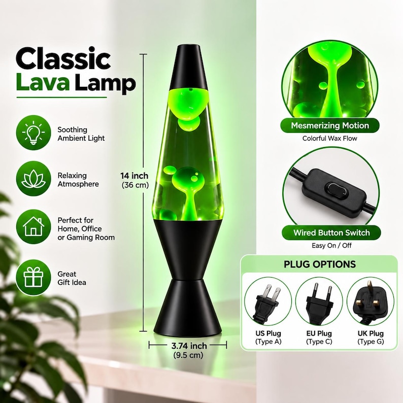 green lava lamp, vintage lava lamp, unique lava lamp, black lava lamp, retro lava lamp, colorful lava lamp, gaming room decor, bedside lamp, groovy decor, Y2K room decor, ambient lighting, aesthetic bedroom decor, colorful lamp, desk light, gift for him, unique lava lamp, gaming room decor, Unique Gift for Teens, Housewarming Gift, Holiday Gift for Teen Girl, Gift for Teen Boy, Hypnotic Wax Lamp, retro motion lamp, wax lamp, aesthetic room decor, bedroom night lamp, unique home decor
