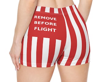 Remove Before Flight Women's Booty Shorts - Funny Aviation Red Striped Shorts