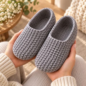 Crochet Indoor Slipper Pattern PDF, Women's Closed-Back House Shoes, Easy Worsted Yarn (Digital Download)