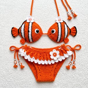 Crochet Clownfish Bikini Pattern, Fish Bikini Set PDF, Crochet Swimwear Pattern, Beginner Bikini Top Bottom, Summer Beach DIY