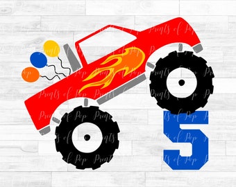 Monstertruck 5. Geburtstag SVG: Party Clipart (Digitaler Download)