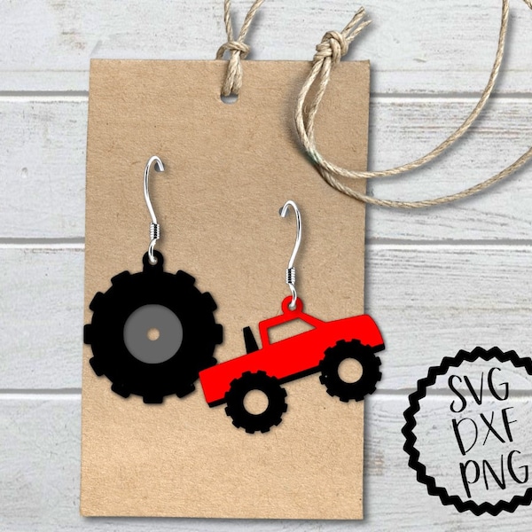 Monster Truck Earrings svg, Monster Truck Tire Earrings Template, svg, dxf, png, Cut Files