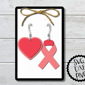 Breast Cancer Earrings svg, Pink Ribbon Earrings Clip Art, Cancer Awareness, svg, dxf, png, Cut Files