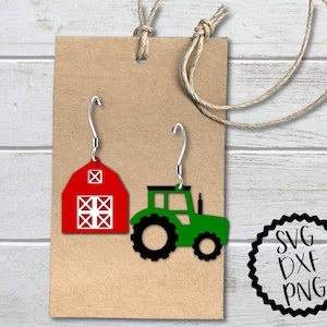 Boucles d'oreilles tracteur svg, clipart de boucles d'oreilles de grange, boucles d'oreilles ferme imprimables, svg, dxf, png, fichiers coupés