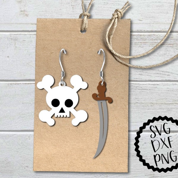 Pirate Earrings svg, Skull and Crossbones, Pirate Sword Earrings Clip Art, svg, dxf, png, Cut Files