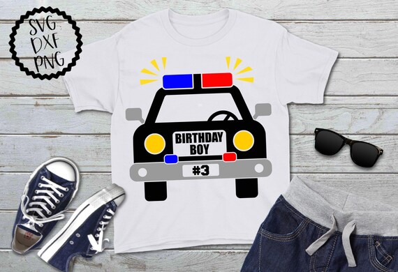 Police Car Birthday Boy Clipart: SVG, DXF, PNG Cut Files