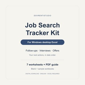 Job Application Tracker voor Windows Excel, Interview Planner & Offer Comparison Kit