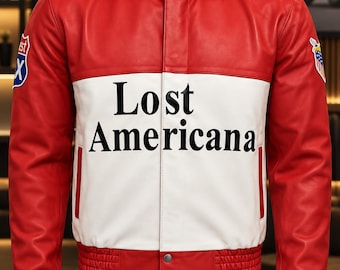 Handmade The Tonight Show MGK Lost Americana Red Biker Leather Jacket