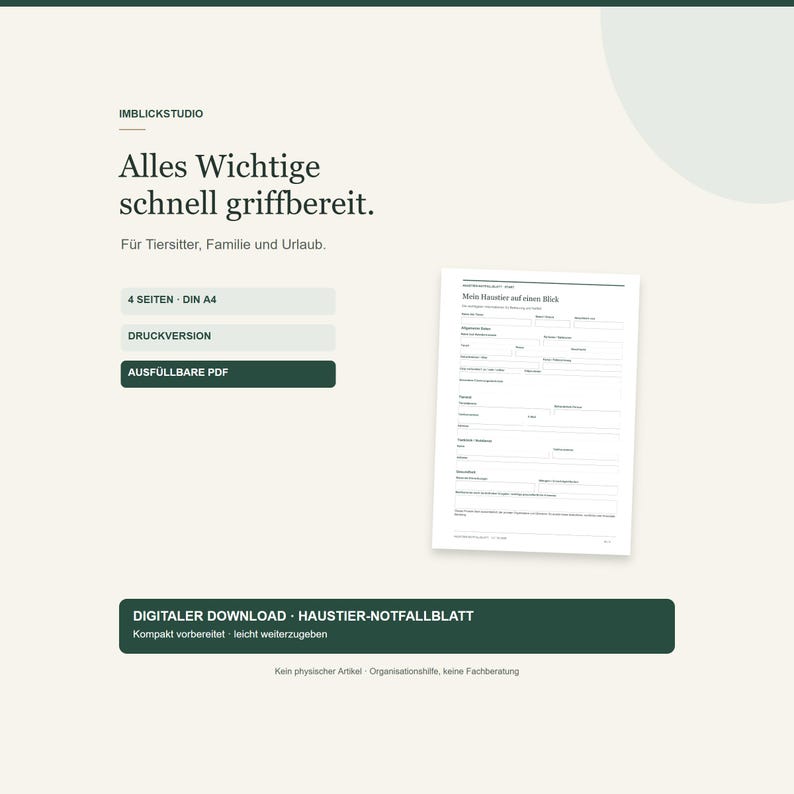 Fillable Form Layout Pet Emergency Folder as a PDF Download: 4 Pages for Dog, Cat and Pet ...
