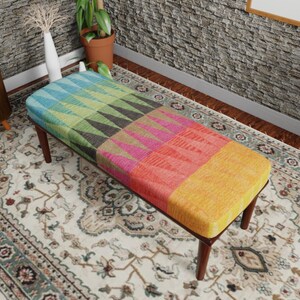 Handmade Ottoman Bench, Upholstered Entryway Seating, Turkish Kilim Style Accent Furniture, Boho Home Decor