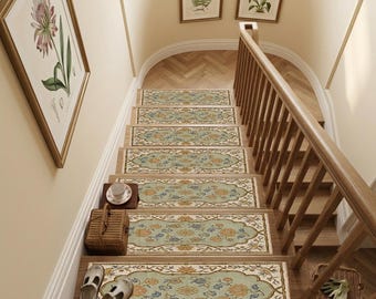 Treppenstufenmatten für Holztreppen, rutschfeste, waschbare Teppichmatten, Stufenüberzüge für den Innenbereich, Vintage-Boho-Treppenhausdeko, haustierfreundlich