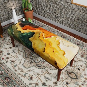 Woven Rug Ottoman Bench, Boho Kilim Pattern Footstool, Traditional End of Bed Bench, Wooden Legs Accent Stool, Retro