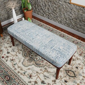 Rustic Ottoman Bench, Fabric Upholstered Entryway Seat, Decorative Bedroom Furniture, Handmade Footstool