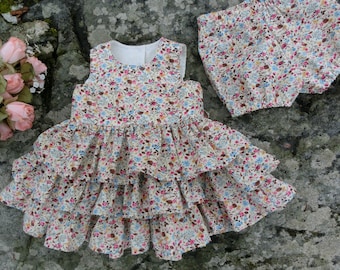 Special occasion baby girl, Floral flower girl dress, Baby wedding party outfit, Garden party dress for baby girl, bloomers and headband.