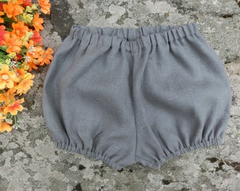 Baby linen bloomers, Charcoal  diaper covers,  Baby girls nappy covers, Bubble shorts in linen.