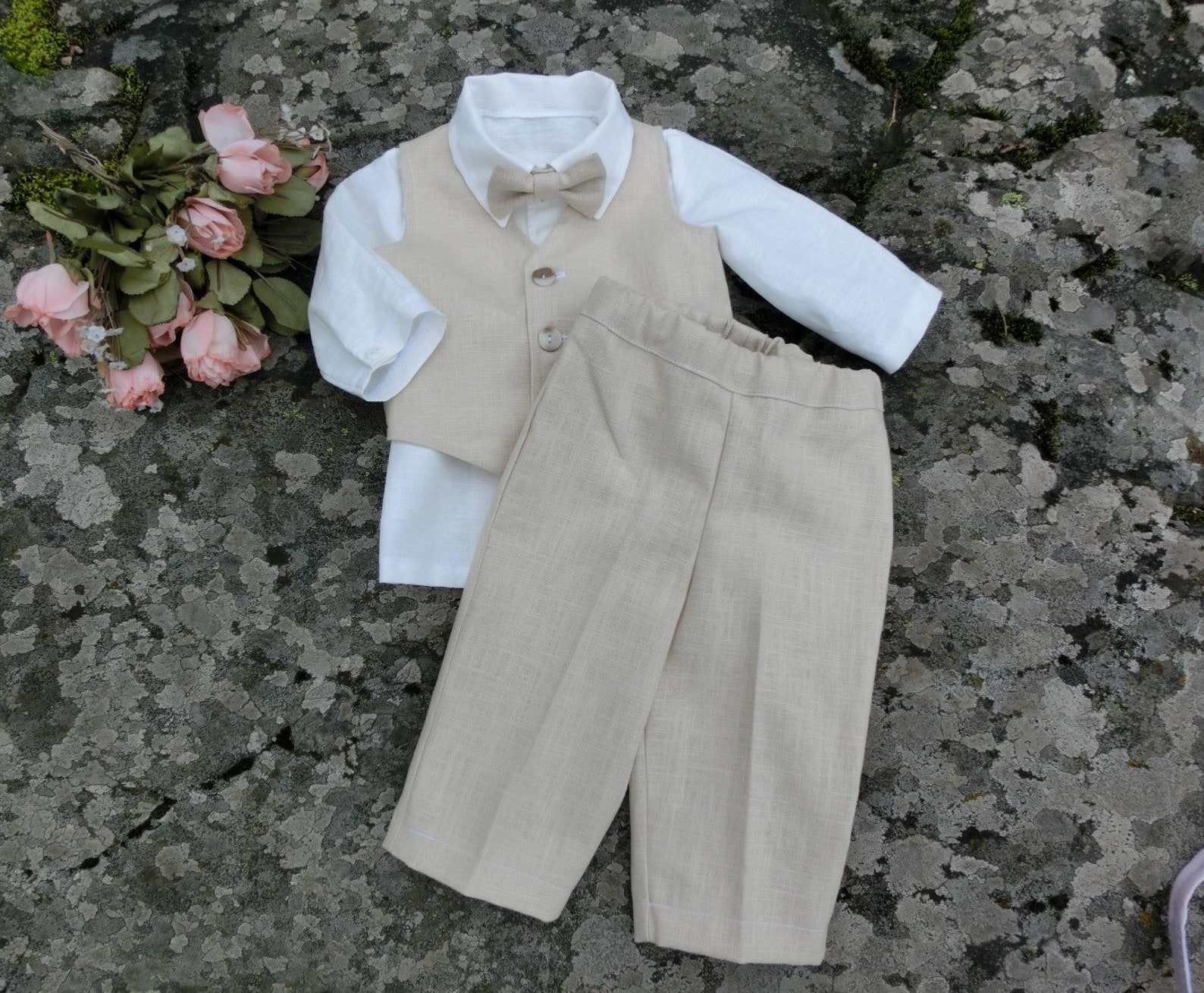 Linen Outfit Baby Boy Beige Suit Ring Bearer Outfit Wedding Etsy