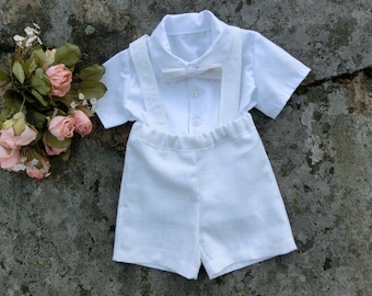 Abito battesimo bambino, pantaloncini bretella lino bianco, vestito battesimo bambino, vestito battesimo bambino bambino vestito portante anello bambino
