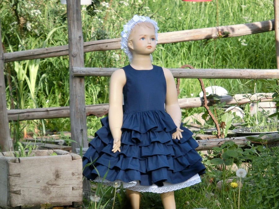 Ruffled Flower Girl Dresses Navy Blue
