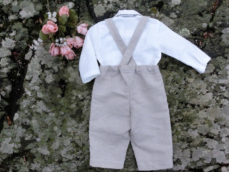 Baby natural linen suspender outfit Boys rustic wedding Etsy