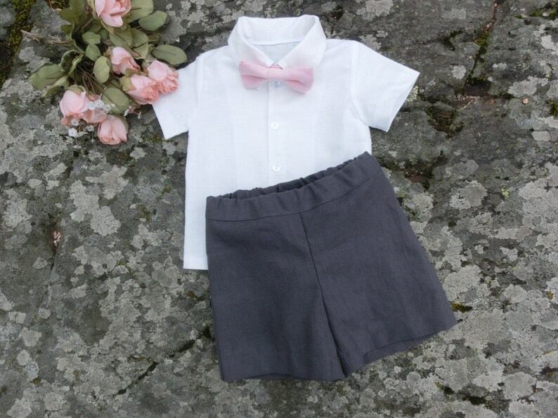 Ringbearer Outfit Boys Linen Shorts With Suspenders Baby Etsy