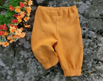 Baby mustard linen pants, Baggy trousers, Gender neutral pants,  Unisex linen clothes.